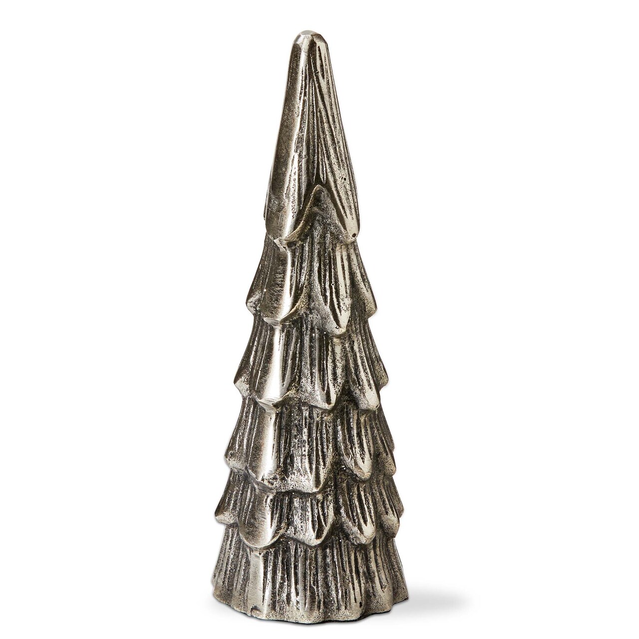 Medium Cast Aluminum Tree Decor - Silver Holiday Sculpture for Christmas - 2.5" x 2.5" x 8" - Easy Dust Clean